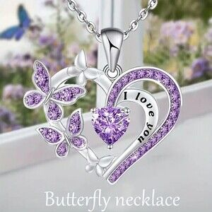 New - Heart-shaped Butterfly Pendant Necklace w/ 20" Chain